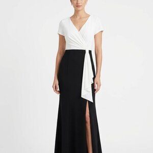 Adrianna Papell Short Sleeve A-Line Evening Gown Blue and White Size 2 Dress